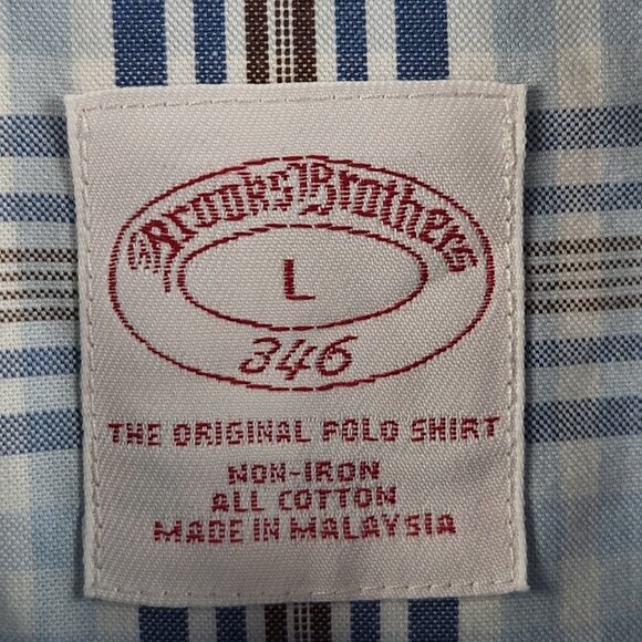 Brooks Brothers Large Blue Brown Plaid Long Sleeve Button Up Shirt Non-iron Men - Picture 10 of 16